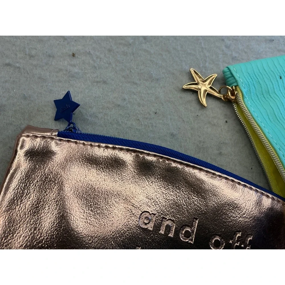 Ipsy Other Brand Makeup Bag Lot 4pc Metallic Canvas Iridescent Pouch Rose Gold